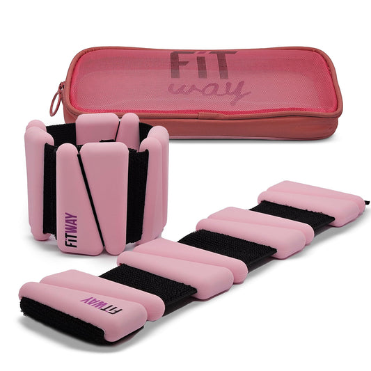 FITWAY | 1 pair 2 lbs | Adjustable Silicone | Suitable for Yoga Dance Pilates | water-resistant silicone (pink)